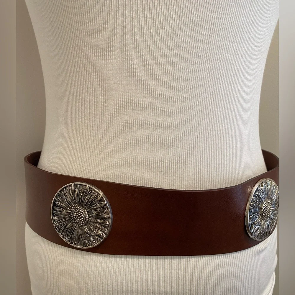 ZARA Brown Leather Belt with Silver Buckle - Size US 32 - NEW